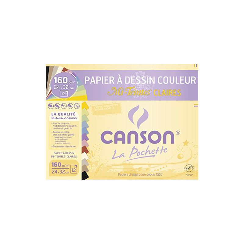 BUROCLICK  PAPIER DESSIN GRAIN CLAIREFONTAINE A3 ASSORTIMENT PASTEL 160GR  8F