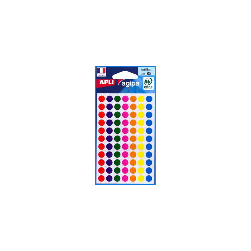 Etiquettes Gommettes rondes Couleurs 385 Pastilles APLI AGIPA 100624